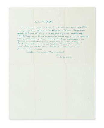 (SCIENTISTS.) EINSTEIN, ALBERT. Group of 4 letters Signed, A. Einstein, each to Helmut L. Bradt, in German, including an Autograph Le